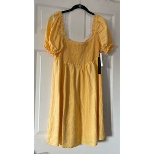 House Of‎ Harlow 1960   100% Linen Smock in Sunset  Gold Yellow Mini Dress